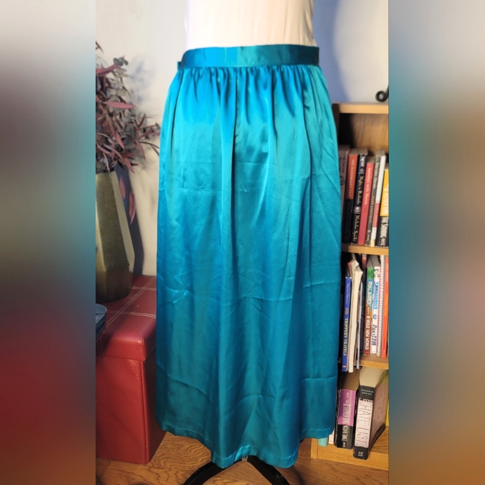 Vintage Teal Satin Skirt Union Made